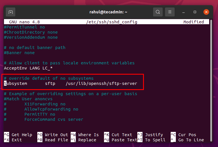 Locate subsystem in ssh config