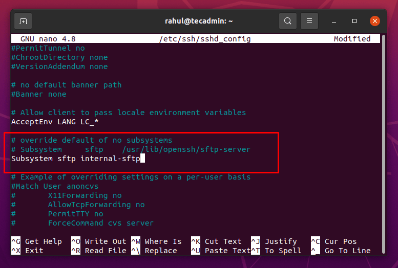 Adding Subsystem sftp internal-sftp